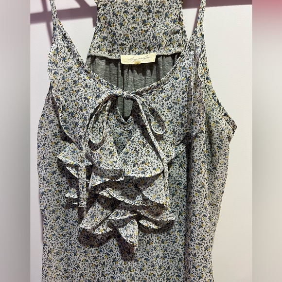 Sugarlips Sleeveless Floral Blouse Tank Top with Ruffle and Tie - Picture 5 of 5